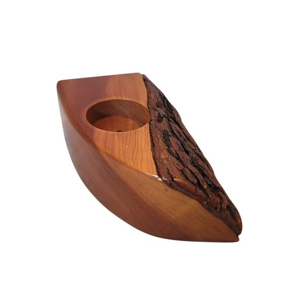 Live Edge Pine Rustic handcarved handturned solid wood candle vase holder - Picture 4 of 8